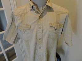 Vtg Brown Stripe H Bar C Long Tail Pearl Snap S/S Western Shirt Fits Adult Xl - £28.44 GBP