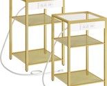 Hoobro End Tables Set Of 2 With Charging Station, Side Tables, Gold Gd77... - $90.94