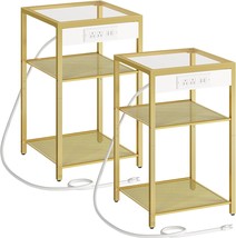Hoobro End Tables Set Of 2 With Charging Station, Side Tables, Gold Gd77Ubzp201. - £72.06 GBP
