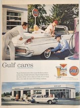 1961 Print Ad Gulf Service Gas Stations Attendants & Mom & Son Station Wagon - $20.44