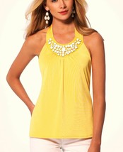 Cache Ruched Lined Halter Top New Embellished Stretch Size XS/S/M $98 NWT - £31.24 GBP