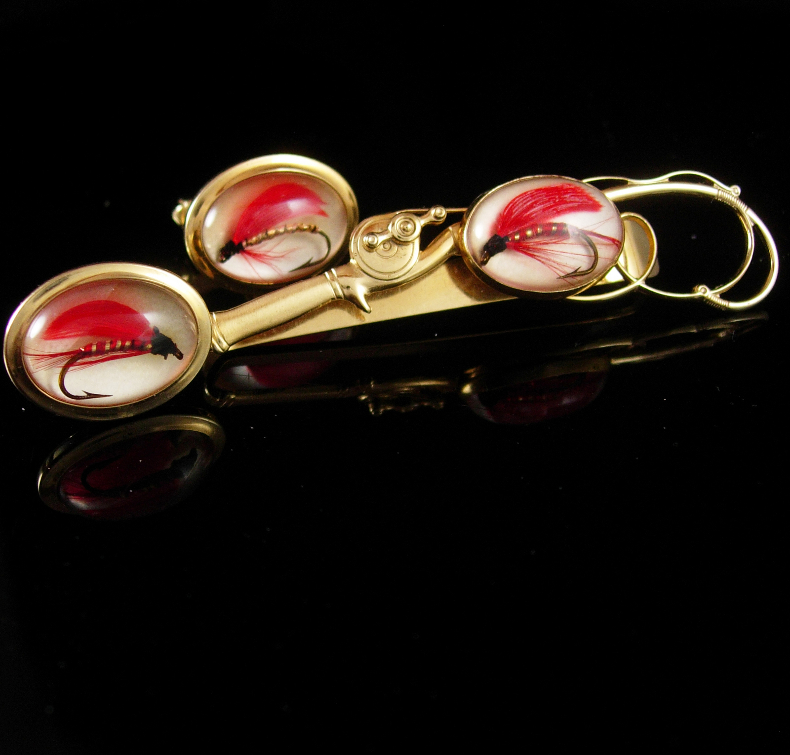 Fly Fish Lure Cufflinks Fishing Rod Retirement gift Vintage Bubble Glass Gold fi - $245.00