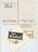 Win Schuler&#39;s Restaurant Michigan Menu / Mailer Order Form Napkin &amp; Post... - $37.62