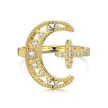 925 Silver CZ Zircon Light Luxury Hollow Moon and Star Ring: 18K Gold Pl... - £25.13 GBP