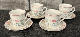 Vintage Churchill Staffordshire Briar Rose (4) Cup &amp; Saucer Sets Pink Trim - £14.46 GBP