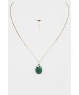 Karmas Canvas Tear Drop Gem Stone Pendant Necklace (Rhodium/Jade) - $36.60 CAD