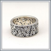  Wedding Band of Encrusted CZ Shimmering Leaves Antique Finished 925 Silver Ring