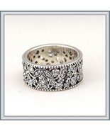  Wedding Band of Encrusted CZ Shimmering Leaves Antique Finished 925 Sil... - £73.10 GBP