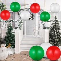 12 Pcs PVC Inflatable Christmas Balls Outdoor Christmas Decorations with Gold Ha - £27.72 GBP