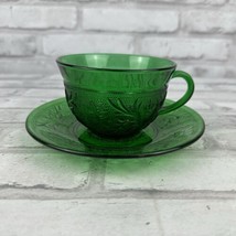 Anchor Hocking Forest Green Sandwich Teacup and Saucer Set - £16.81 GBP