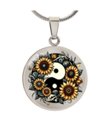 Sunflowers yin yang Luxury Graphic Circle Necklace - $75.15 CAD+
