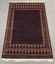 Fine Handmade 4x6 ft Navy Blue Oriental Carpet Area Rug - £435.63 GBP