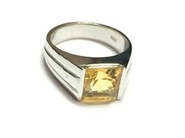 925 Sterling Silver Citrine Ring 7 mm Square citrine ring citrine Men ring - £46.03 GBP