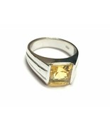 925 Sterling Silver Citrine Ring 7 mm Square citrine ring citrine Men ring - £48.78 GBP