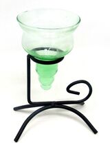 Droplet Candle Holder Tealight Votive Green Glass Black Scroll Holder St... - $14.84