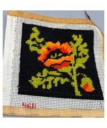 Vtg Hand Stitched Floral Complete Needlepoint Poppy Rose 4.25x4 Orange D... - $12.96