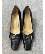 Vintage Chanel Heels Shoes Womens 37 Black Gold Buckle Pump Logo Career ... - $197.99