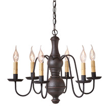 &quot;Chesterfield&quot; Chandelier - 6 Arm Textured Black Wood &amp; Metal Light Usa Handmade - £367.59 GBP