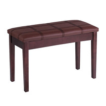 Solid Wood PU Leather Piano Double Duet Keyboard Bench-Brown - Color: Brown - $190.78 CAD