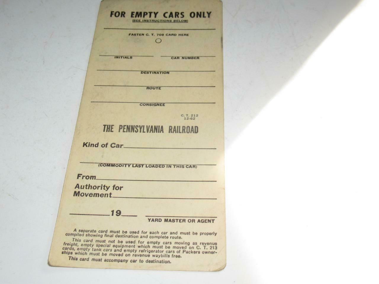 PENNSYLVANIA RR EMPTY CAR INFORMATION CARD  - M45 - $9.88
