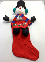 Snowman Stuufed head Christmas Stocking Ho Ho Ho Vintage nylon  22&quot; - £19.98 GBP