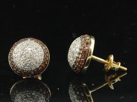 1.50Ct Round Cut CHAMPAGNE BROWN Diamond Cluster Earrings 14K Yellow Gold Finish - £63.92 GBP