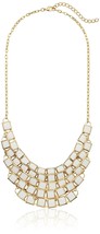 White Epoxy Cascading Bib Gold-Tone Statement Necklace, 22&quot; + 3&quot; Extender  - £13.36 GBP