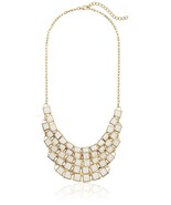 White Epoxy Cascading Bib Gold-Tone Statement Necklace, 22&quot; + 3&quot; Extender  - £12.78 GBP