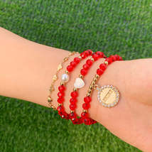 Red Crystal &amp; Cubic Zirconia Pearl &#39;Shine&#39; Charm Bracelet Set - £11.98 GBP