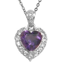 Genuine Amethyst &amp; White Topaz Heart Pendant - £27.67 GBP