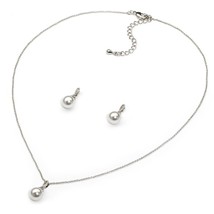 USABride Cubic Zirconia Simulated Pearl Drop Necklace &amp; Earrings Set - £19.97 GBP