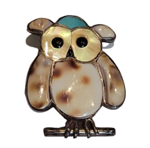 Vintage Zuni Native Owl Inlay Turquoise Mother of Pearl Pin Brooch &amp; Pendant - $66.75