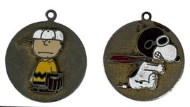 Vintage Peanuts Hang Charlie Brown Snoopy Enameled Charm Pendants Round Two - £25.99 GBP