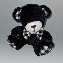 Black White Plaid Teddy Bear Plush 7&quot; Stuffed Animal Toy MTY International - £23.29 GBP