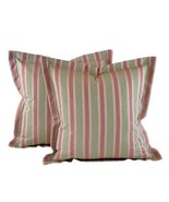 Pair Pillow Covers Designer Kravet Laura Ashley Beige Green &amp; Pink Stripe - £42.91 GBP
