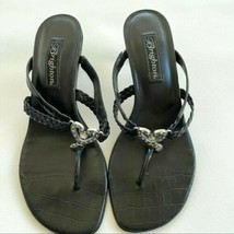 Brighton Black Leather and Woven Leather Slip on Thong Sandals 7.5 M “Luxe” - £36.39 GBP