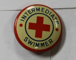 Red Cross Intermediate Swimmer 1955 Campaign Button Pin Red White Blue 3/4&quot; - £6.27 GBP