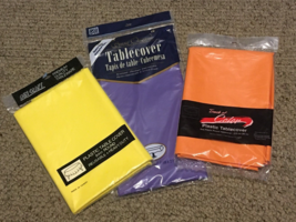 YELLOW ORANGE PURPLE ROUND OBLONG - Lot of Plastic Table Cover Tablecove... - £10.75 GBP