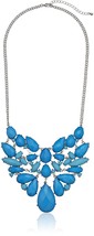 Turquoise and Aqua Cabochon Teardrop in Rhodium Statement Necklace, 20.5&quot; + 3&quot; - £13.58 GBP