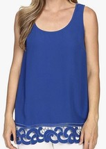 NWT Adrianna Papell Women&#39;s Crepe Tank Blouse W/Emb Border Deep Ocean Size S - £14.79 GBP