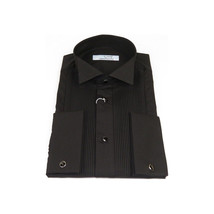 Men CEREMONIA Tuxedo Shirt 100% Cotton Turkey #CVS 15 ATP Black Wing Tip Pleated image 5