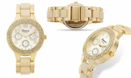 NEW Geneva Platinum 2328 Women&#39;s Lucent Swarovski Bezel Beige Acrylic Gold Watch - £15.51 GBP