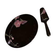 Mikasa Tango China Flat Cake Pie Serving Plate Server Black Purple Flora... - $28.71