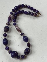 Plastic Various Shaped Purple &amp; Gold Accent Bead Necklace – 17 inches long x 5/8 - £8.85 GBP