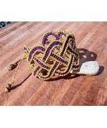 Braided design macrame cuff bracelet purple and gold - $42.00