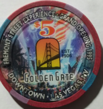 Golden Gate Downtown Las Vegas 1906 $5 Fremont St. Grand Opening 1995 Chip  - £7.93 GBP