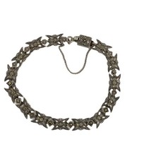 Art Deco Vintage Marcasite Vintage Signed Sterling Silver Link Bracelet - £45.05 GBP