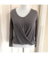White Willow Women&#39;s SZ S Wrap Front Twist Hem LS Round Neck Ribbed Gray - €14,43 EUR