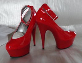 Size 6 - 6&quot; Karo&#39;s Red Patent Stiletto Platform Pump Shoes w/Ankle Strap #0042R - £34.00 GBP