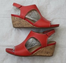 Naturalizer Cinda Wedge Sandals 10 Shoes Papaya Red Leather Slingback Platform - £78.30 GBP